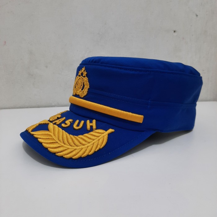 Topi Komando Pamen Polri Pengasuh Biru Bordir Logo Tribrata Twist Halus Premium