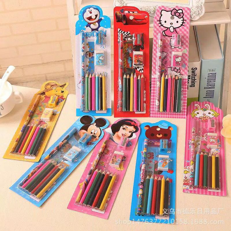 HH5 Alat Tulis + BONUS 6pcs pensil warna Peralatan Menulis Mewarnai Menggambar Melukis Edukasi TK SD