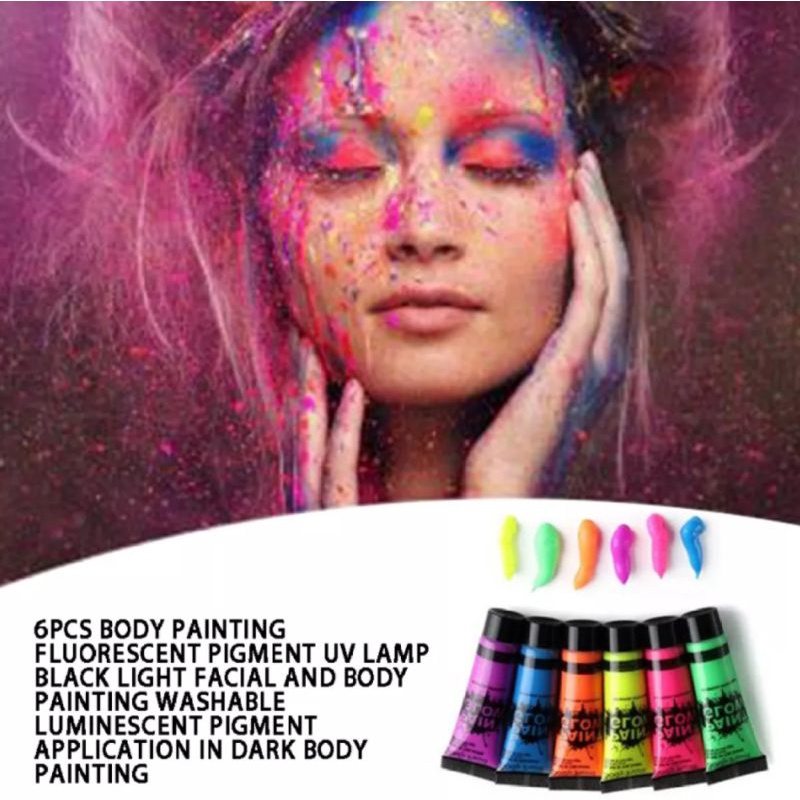 BACA DESKRIPSI 10ml cat lukis badan wajah Eyeshadow cair body face painting glow in the dark