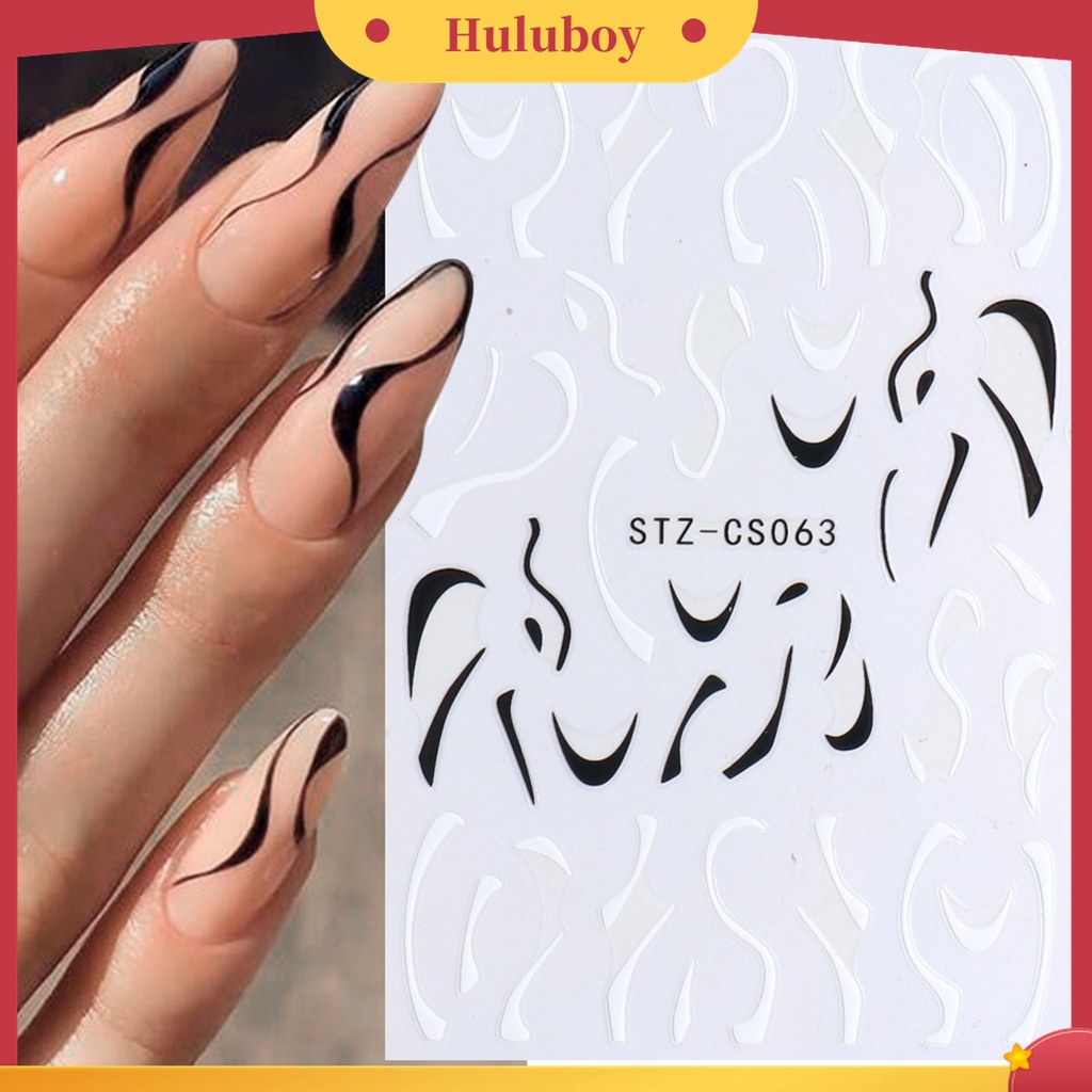 Huluboy Huluboy♡ Stiker Kuku Motif Garis Warna-Warni 3D Untuk Manicure