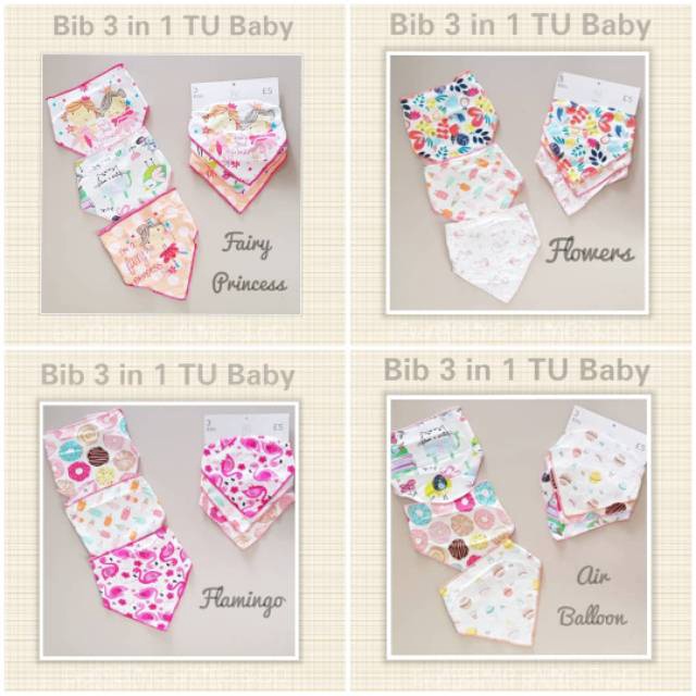 TU Baby Bibs Slaber Segitiga Celemek Bayi Isi 3 Pcs