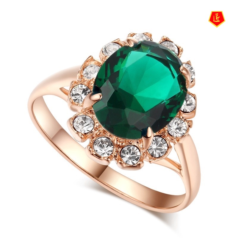 [Ready Stock]Retro Emerald Gold Ring Stylish and Elegant