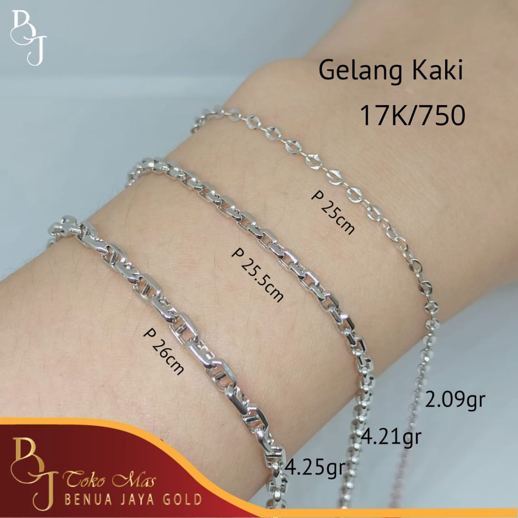 Gelang Kaki Emas Putih Rantai 17K/750