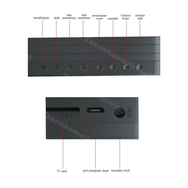 Jam Speaker Bluetooth [Tipe A] Alarm Clock LED Display Mirror Wireless