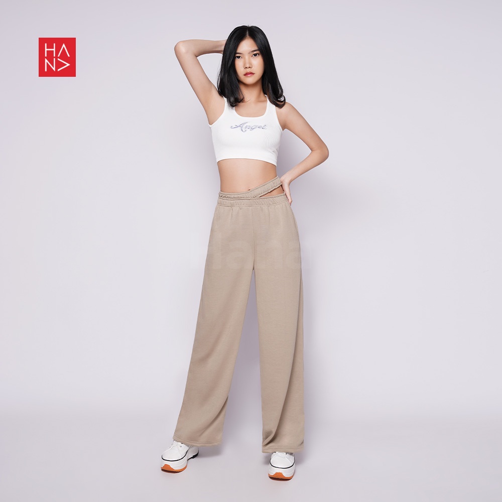 HanaFashion JKT - Sandra Slit Loose Pants Celana Panjang Bahan Terry Wanita Slim - LP035