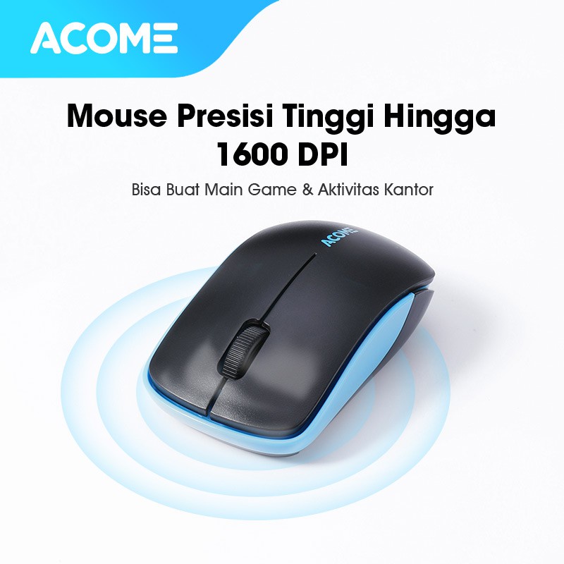 Acome Keyboard &amp; Mouse Combo Wireless Portable 1600 DPI Tombol Silikon Garansi Resmi 1 Tahun AKM2000