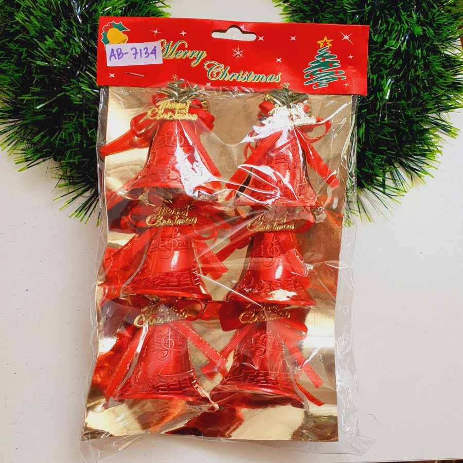 Lonceng Natal Merah Besar isi 6 Hiasan Parcel Kado Christmas Red Bell