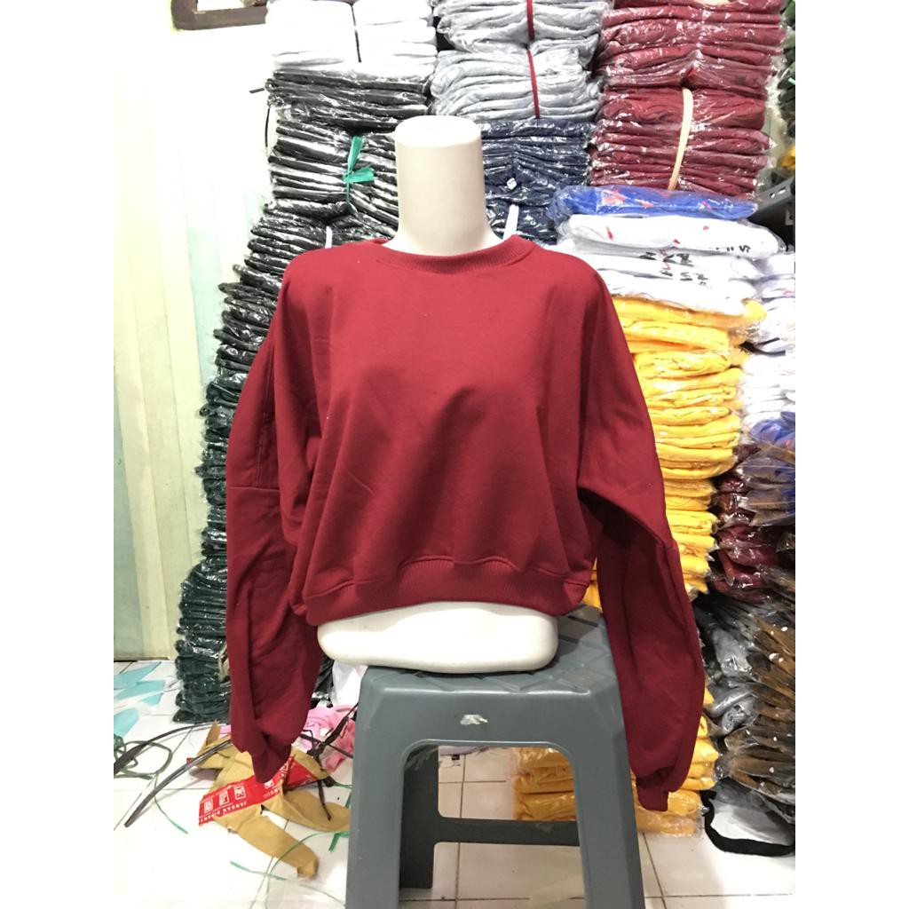 OVERSIZE CROP SWEATER - SWEATER WANITA TERBARU - BAHAN FLECE TEBAL DAN LEMBUT-MAROON
