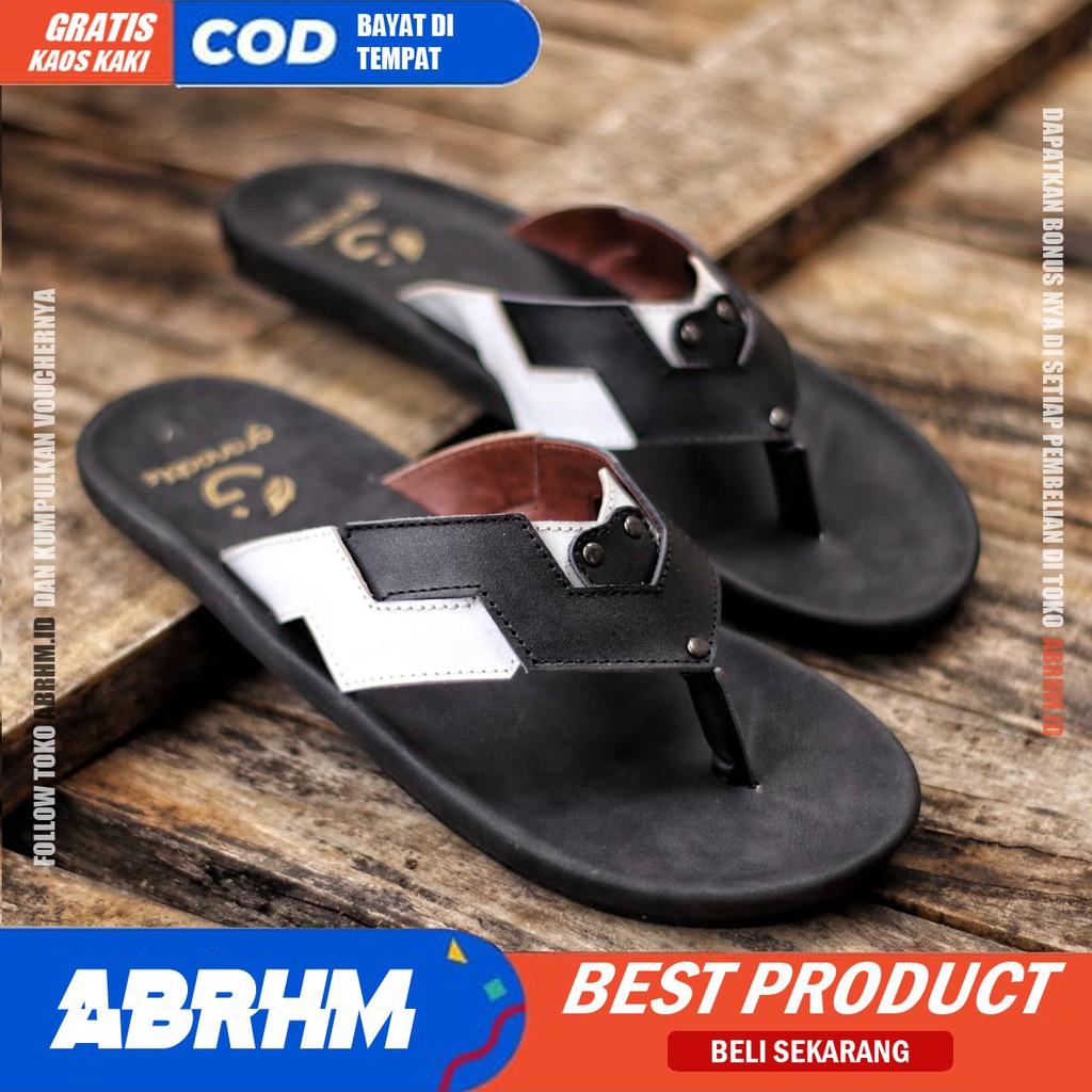 ABRHM Sandal Sendal Jepit Pria Kulit Asli