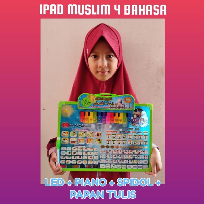 [✔COD] NEW IPAD PAPAN TULIS PLAYPAD MUSLIM 4 BHS PIANO MAINAN EDUKASI ANAK MUSLIM LAMPU LED