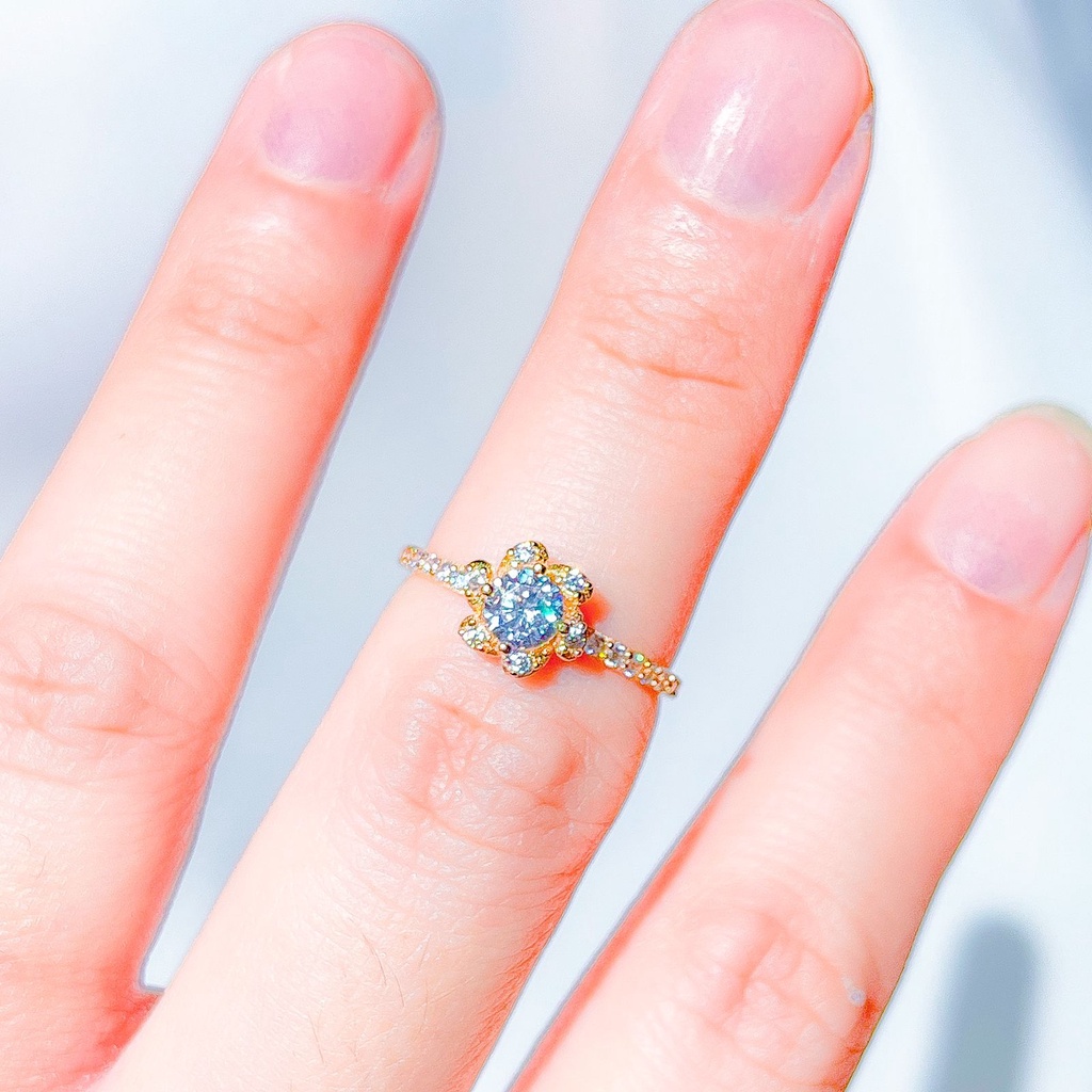 Cincin anak dan dewasa emas asli kadar 700 70 16k solitaire like diamond bunga sunflower ringan 1 satu gram gr g bling permata stylish terbaru nomor no 10 11 12 13 14 15 16 17 ring gold