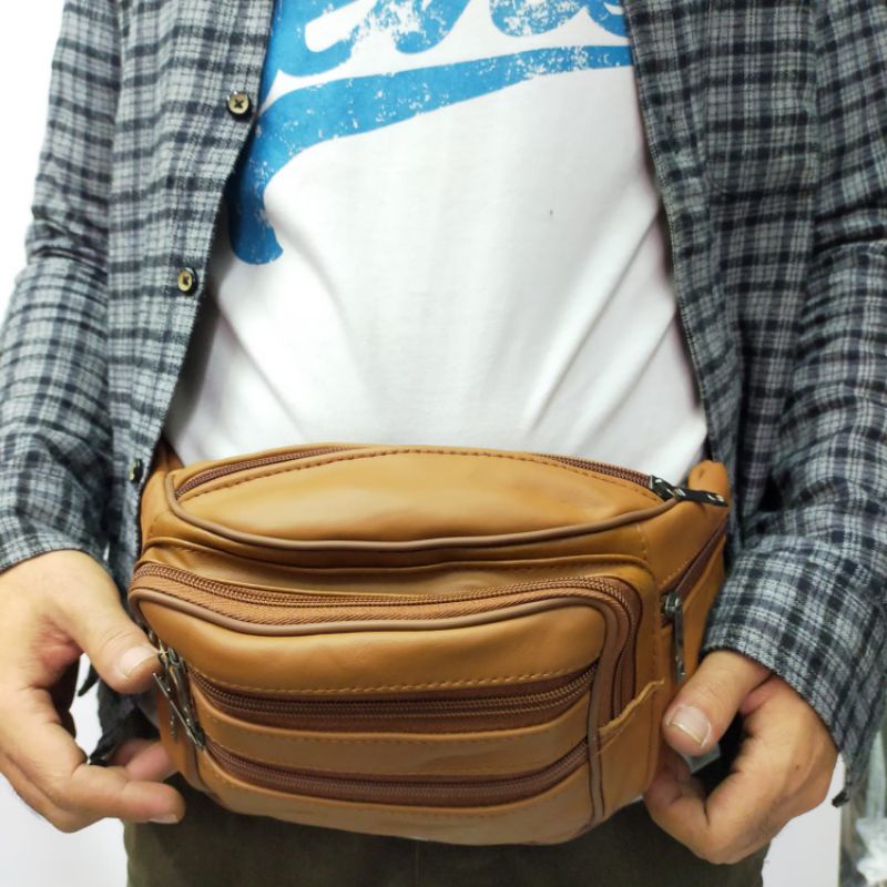 COD Tas Pinggang Waistbag Kulit Sapi Asli.  Tas Dada Kulit original.