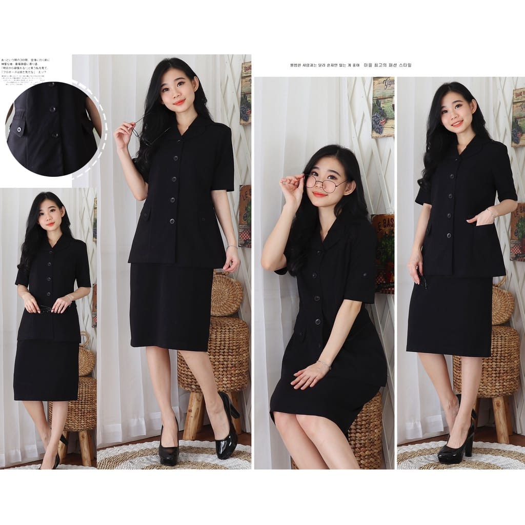 Baju Dinas Wanita Warna Hitam Setelan Rok Pendek Baju Seragam Kerja Kantor Wanita Warna Hitam Set Ro