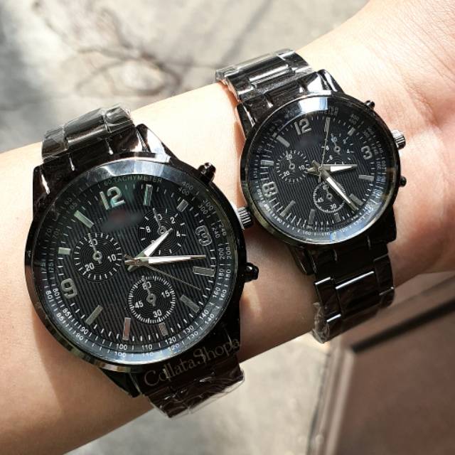 Jam Tangan Couple Rantai Hitam Krono Harga Sudah Sepasang Murah Shopee Indonesia