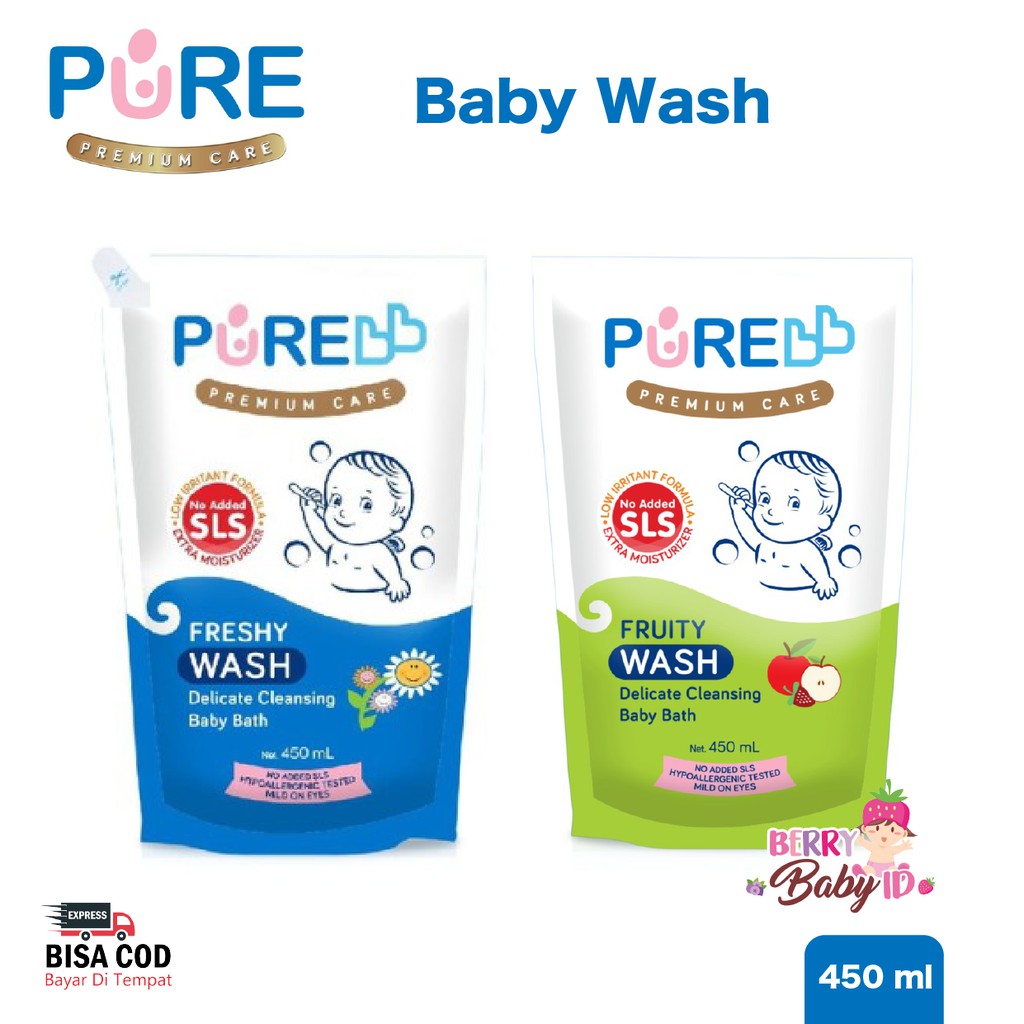 PureBB Baby Wash Sabun Bayi dan Anak Freshy &amp; Fruity 2-in-1 450 ml Refill Pure BB Pure Baby Berry Mart