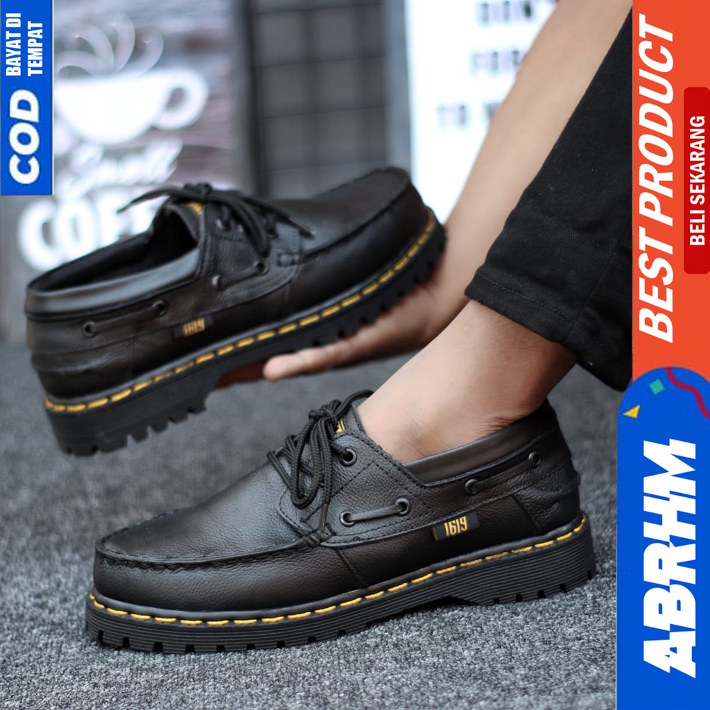 Sepatu Formal Docmart Kulit Asli Pantofel Kerja Hitam Pria Abrhm Zapato