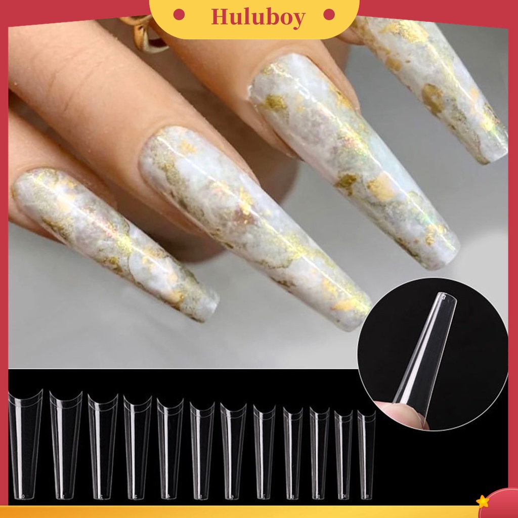 Huluboy Huluboy♡ 240pcs / Box Kuku Palsu Model French Flat Head Panjang Untuk Wanita