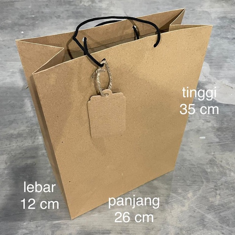 

(SIZE M) BROWN PAPER BAG 26 x 12 x 35 cm + PAPER TAG, kantong kertas gift box