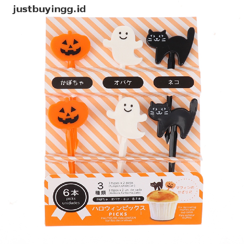 (Justbuyingg.Id) 6pcs Garpu Buah / Kue / Dessert Mini Motif Kartun Halloween Untuk Anak