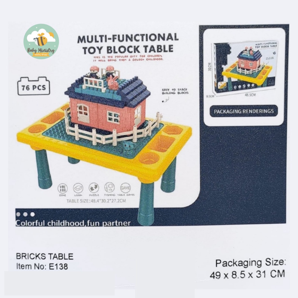 YOFI MULTI FUNCTIONAL TOY BLOCK TABLE (MAINAN ANAK) MAINAN PUZZLE ANAK