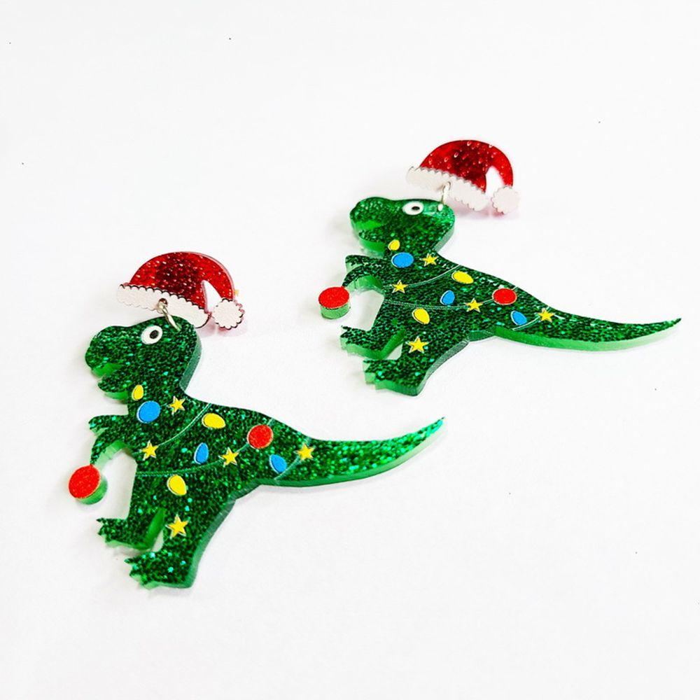 Preva Anting Natal Perhiasan Fashion Kreatif Dinosaurus Snowflake Snowman Akrilik