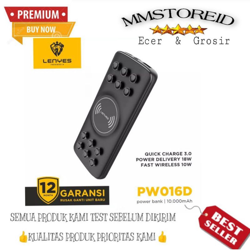 MM - Powerbank Lenyes PW016D 10000mAh Wireless Powerbank Fest Charging QC 3.0 + PD / Powerbank Wirel