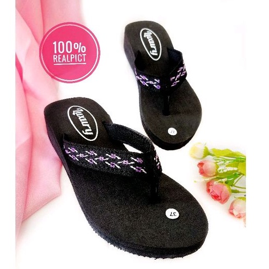 Sandal Jepit Wanita Polos - Sandal Wedges Wanita - Sandal Wanita Murah - Sandal Spon Wanita (kelip2)