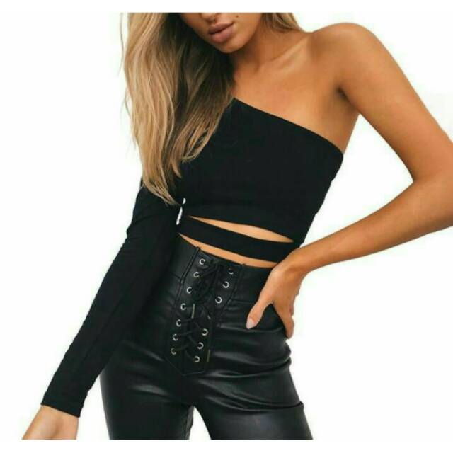 Atasan wanita tarzan crop top lengan panjang