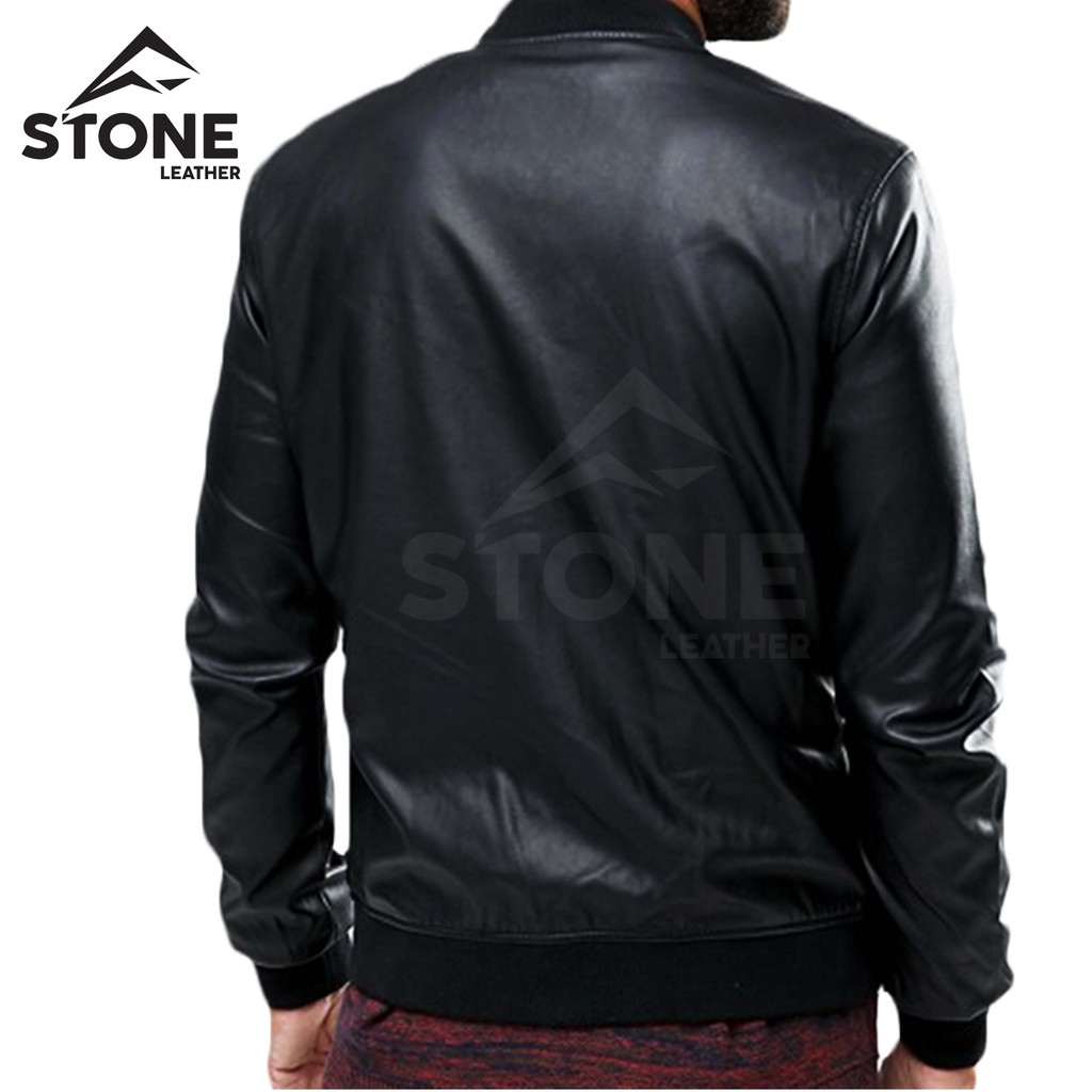 JAKET BOMBER PRIA SLIM FIT KULIT SINTETIS