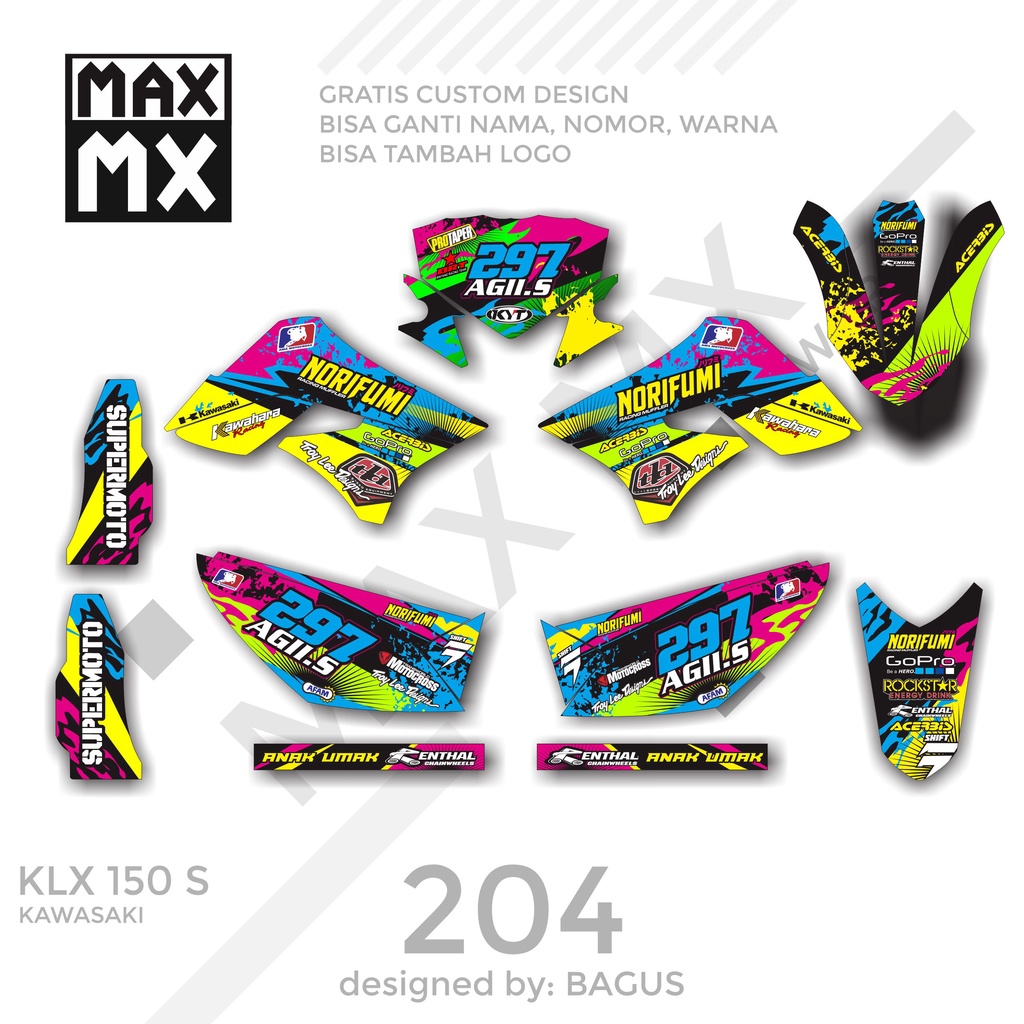 DECAL STIKER MOTOR KLX 150 S SPLATTER COLOURFULL