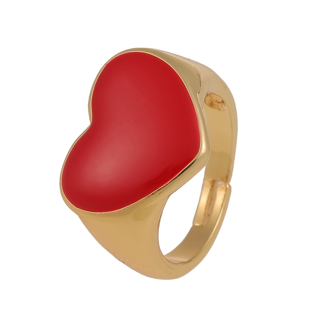 Minyak baru menetes perhiasan tangan berbentuk hati cincin Merah peach jantung terbuka cincin adjust