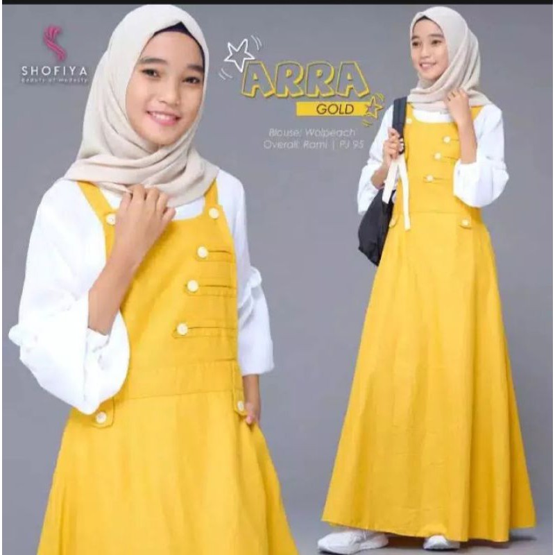 baju muslim anak abg arra overall set/overall termurah anak perempuan usia tanggung/arra set kekinia