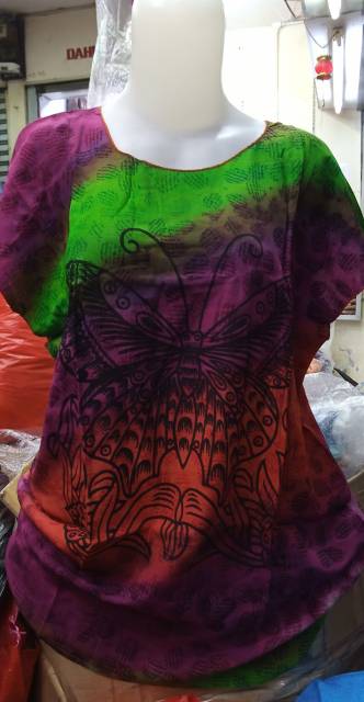 FASHION NEW Blus Santai Wanita Gradasi Pelangi Motif Warna Random