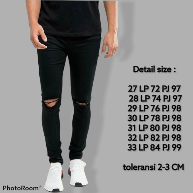 Celana Jeans sobek lutut robek rippet hitam destroy premium-4
