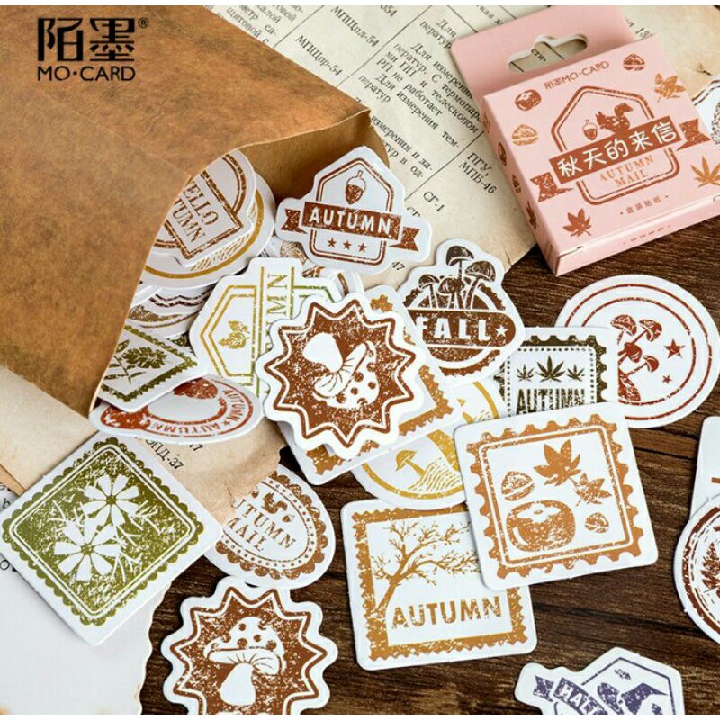 

46pcs aesthetic stiker box huruf musim gugur lucu utk dekorasi scrapbook/album