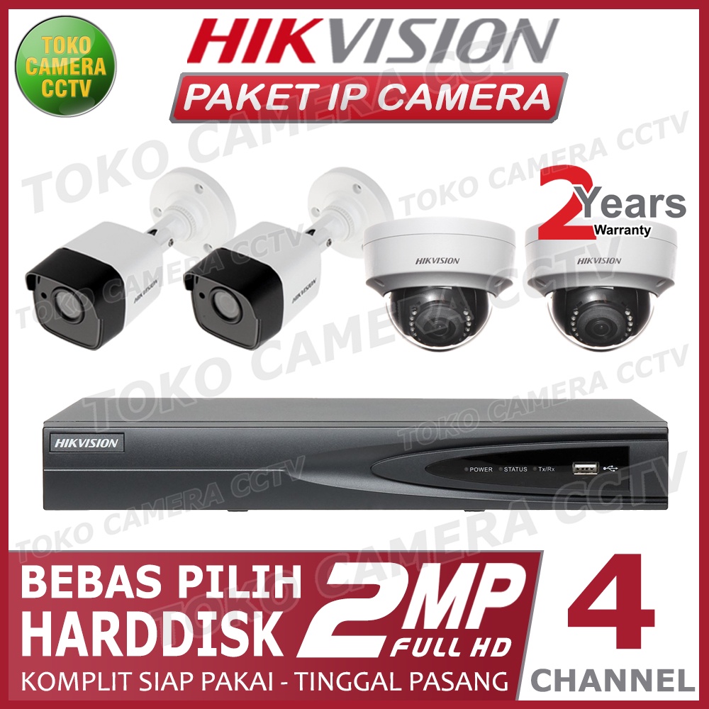 PAKET CCTV IP CAMERA HIKVISION 2MP 4 CHANNEL 4 KAMERA