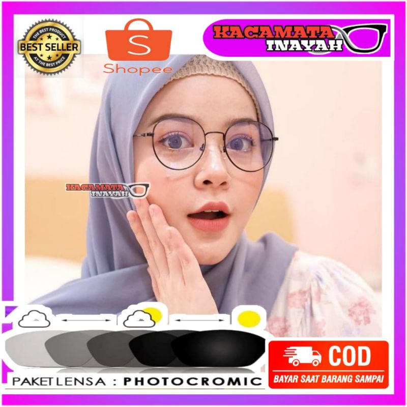 frame kacamata YQ992 lensa minus+lensa photochromic anti radiasi