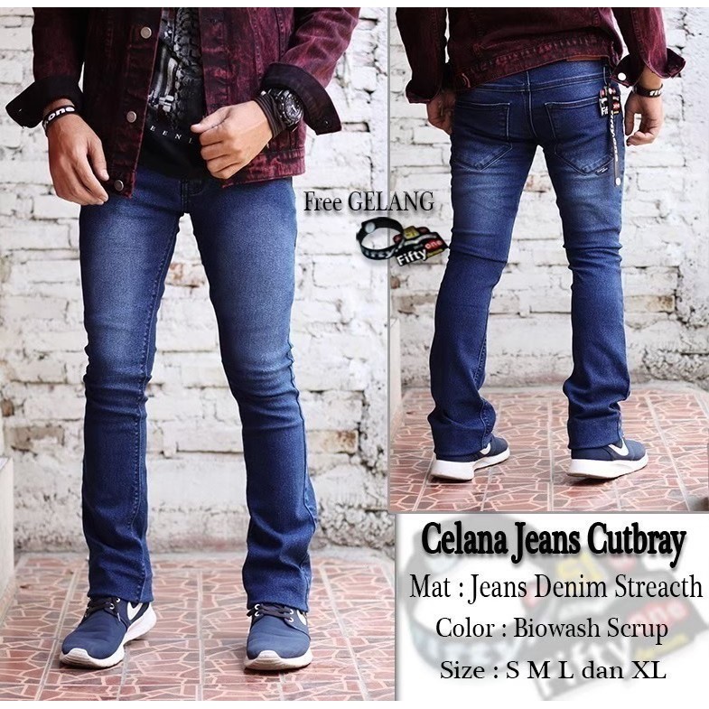 Celana Jeans Cutbray Pria / Jeans Bootcut / Jeans Hitam