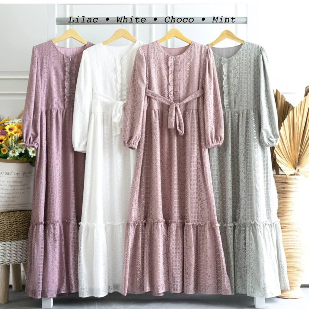 Athlea Lace Brukat Dress/Dress Brukat Lilac/Gamis Lilac/Dress Brukat Ld 100/Dress Lebaran