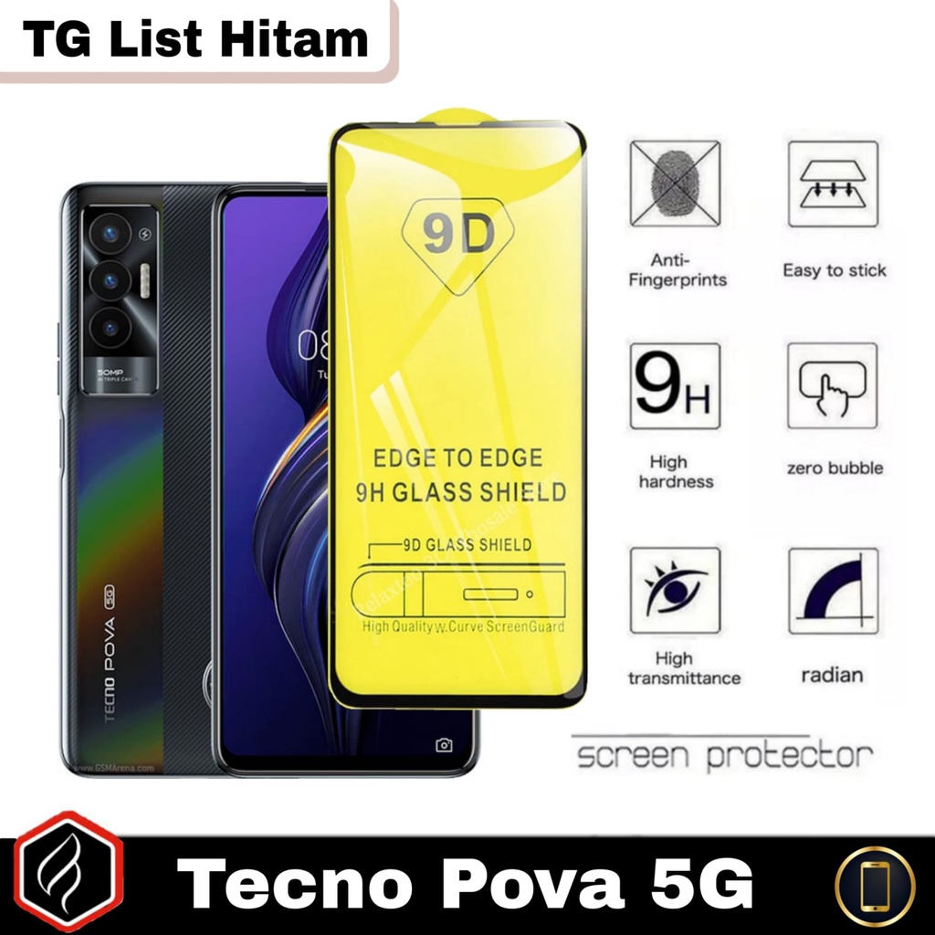 Promo Tempered Glass Tecno Pova 5G Anti Gores Layar FULL Cover Black &amp; Clear screen protector