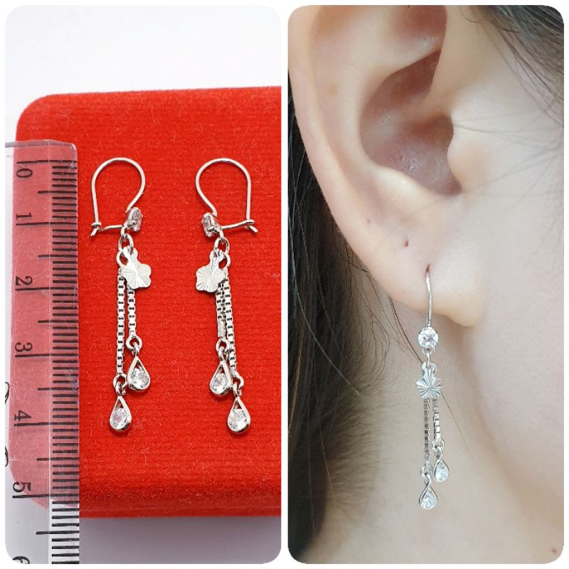 PERHIASAN ANTING PERAK 925 LAPIS EMAS PUTIH / ANTING ANTING SILVER 925 / ANTING PANJANG