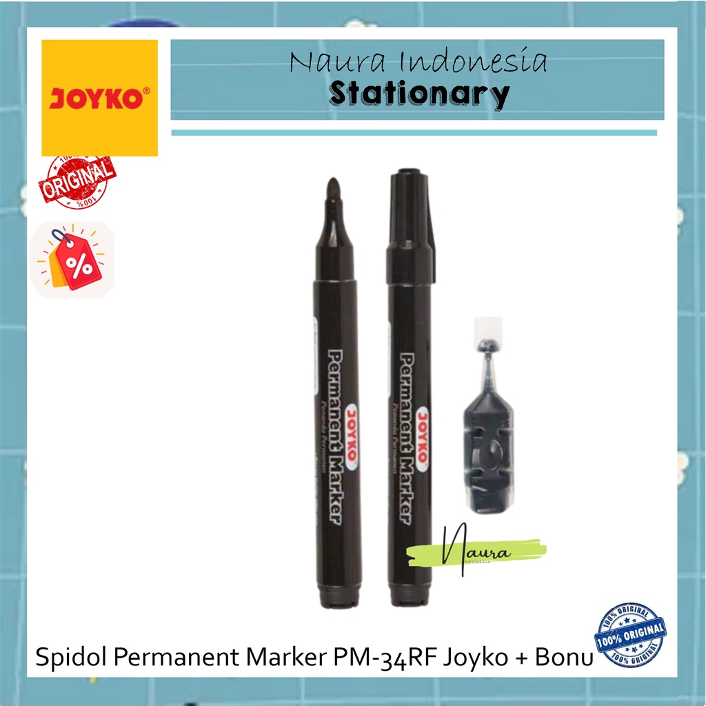

Spidol Permanent Marker PM-34RF Joyko + Bonus Refil (Pcs)