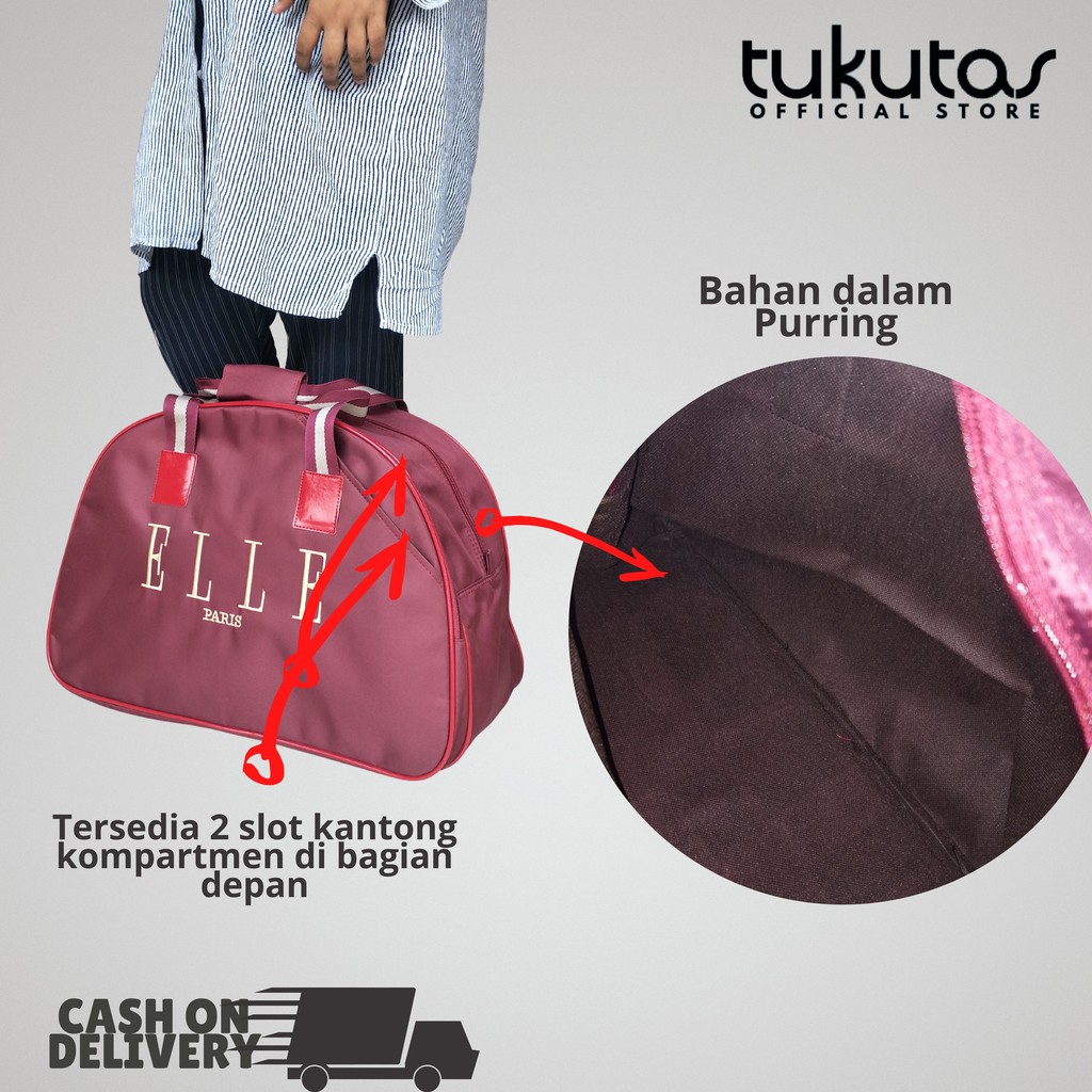 TAS PAKAIAN TAS TRAVEL BAG POLOS ELLE PARIS UNISEX BAHAN MIKRO IMPOR GOOD QUALITY- TP POLOS B