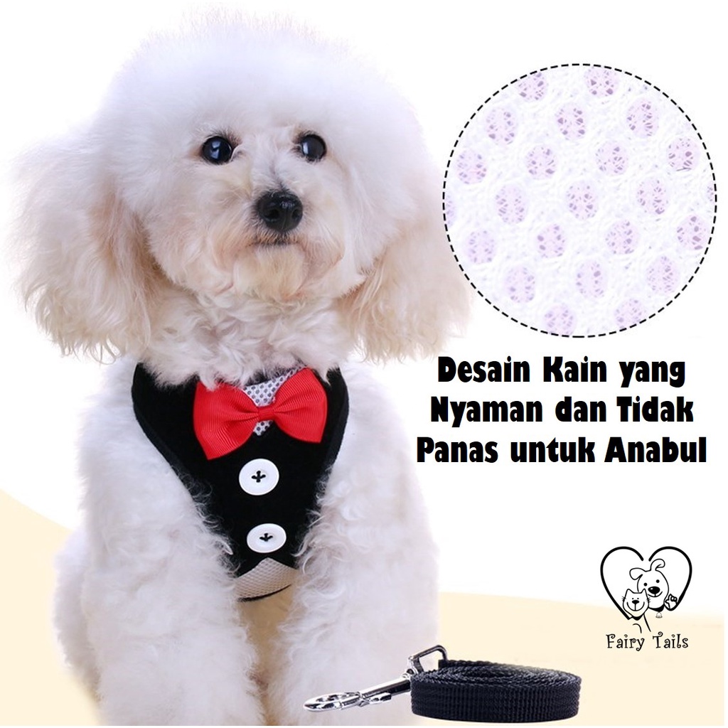 Harness Tali Tuntun Anjing Kucing Model Gentleman Bowtie Rompi Jas Elegan/Pet Harness Elegant Bowtie