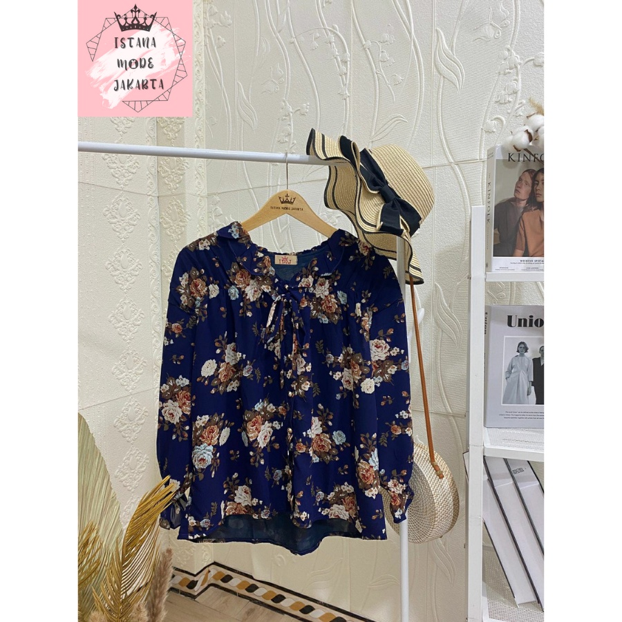 ISTANA MODE JAKARTA Sonya Jumbo baju atasan wanita terbaru blouse korean style blouse wanita lengan panjang-NAVY
