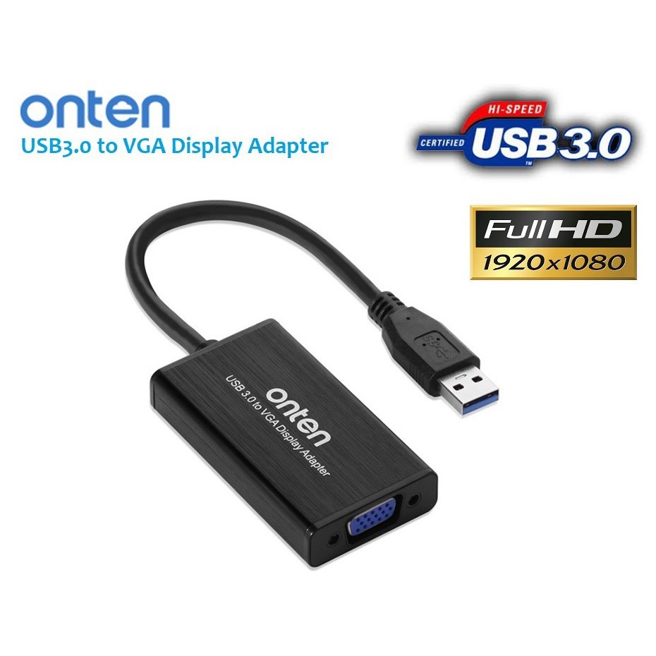 ONTEN OTN-5021 - USB 3.0 to VGA Display Adapter - Support 2K - Kabel USB 3.0 ke VGA Port