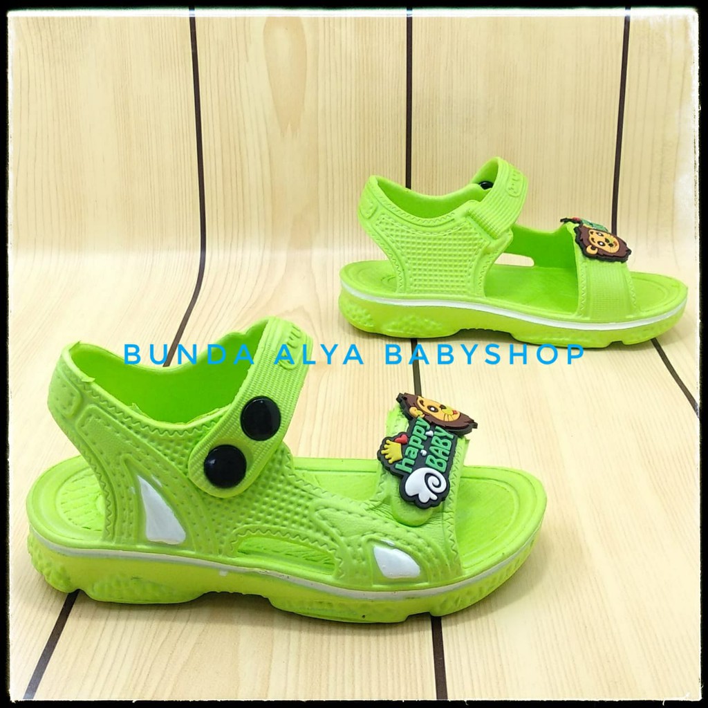 Sendal Anak Laki Laki Karet Usia 3 4 5 Tahun HIJAU Elastis - Sepatu Sandal Anak Cowok Karet Animal Lion Anti Licin  Size 24 - 29