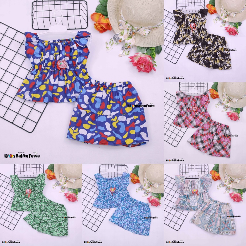 Kirana Set uk Bayi 3-18 Bulan / Setelan Rok Baby Perempuan Import Atasan Bawahan Lengan Pendek Pakaian Cewek