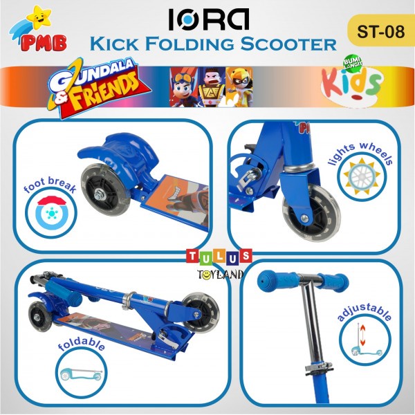 Skuter Lipat Anak Gundala Friends PMB IORA ST08 ST09 Kick bike Folding Scooter st 08 09 otoped roda nyala bersuspensi murah official licensed bumi langit kids godam merpati