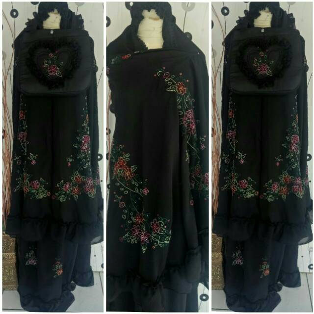 Mukena sulam bayang warna hitam